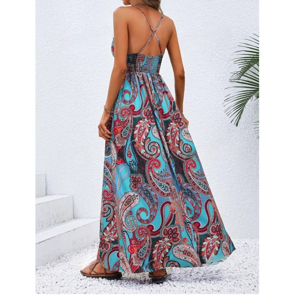 LAST ONE ๐ฅ Blue Boho Paisley Print Shirred Cami Maxi Dress* - Picture 3 of 7